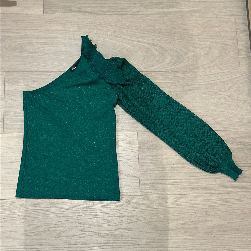 One-Shoulder Emerald Green Shimmer Top